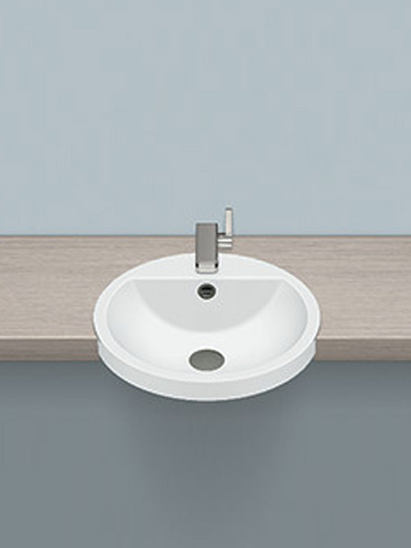 Semi-recessed washbasin, round