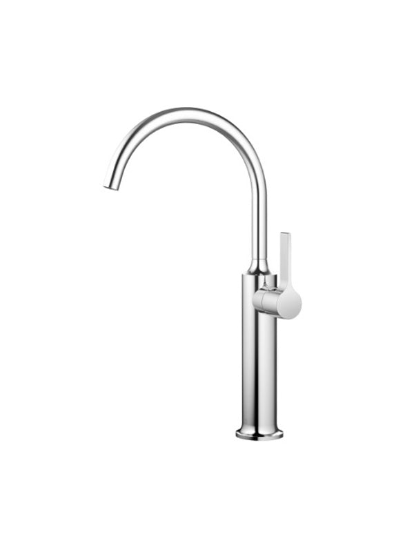 Single-lever basin mixer with raised base without pop-up waste