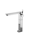 Single-lever basin mixer with raised base without pop-up waste