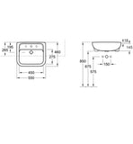 Semi-recessed washbasin, 550mm x 460mm